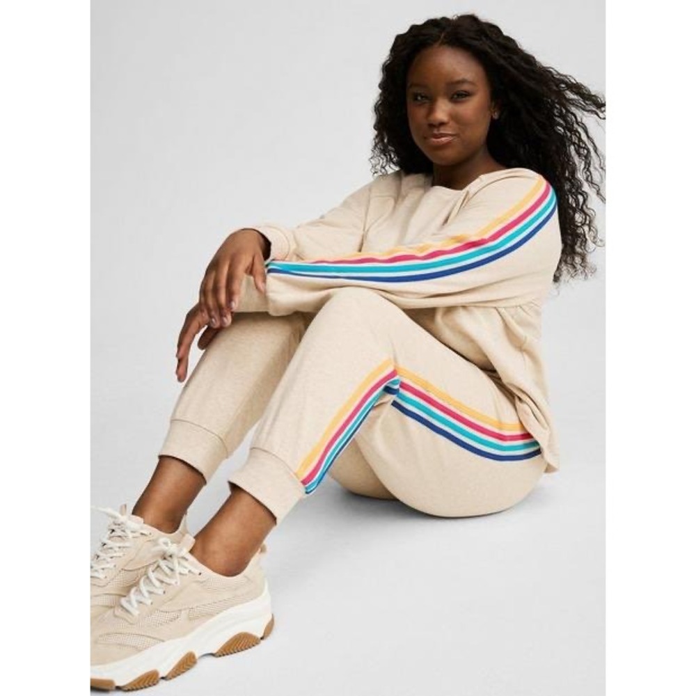 Torrid Active Sweatshirt Jogger Set Women's 1 Oatmeal Heather Rainbow Stripe